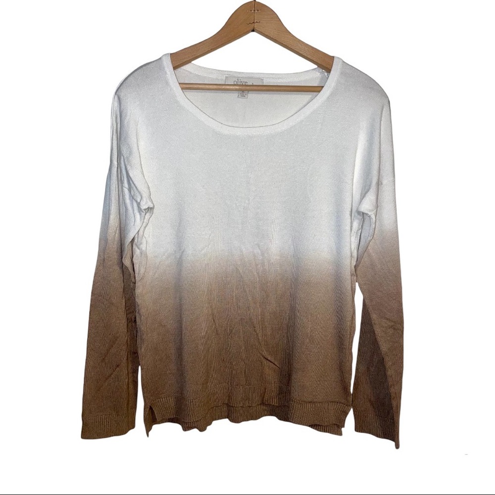 Olive & Oak White Brown Dip Dye Ombre Sweater XL Winter Tie Dye